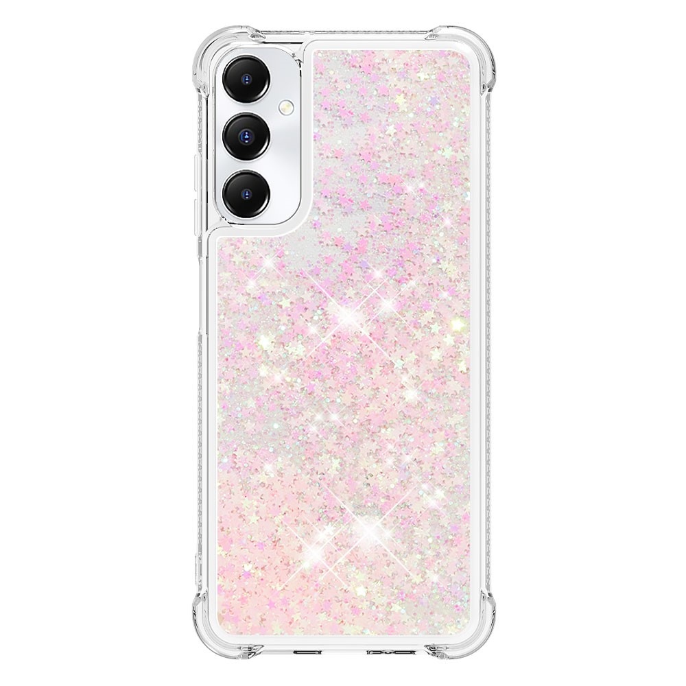 Glitter zselés homokóra tok Samsung Galaxy A05s készülékhez - rózsaszín/csillagok
