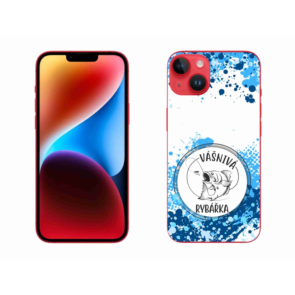 Gél borítás mmCase iPhone 14 Plus készülékhez - szenvedélyes halász fehér háttérrel