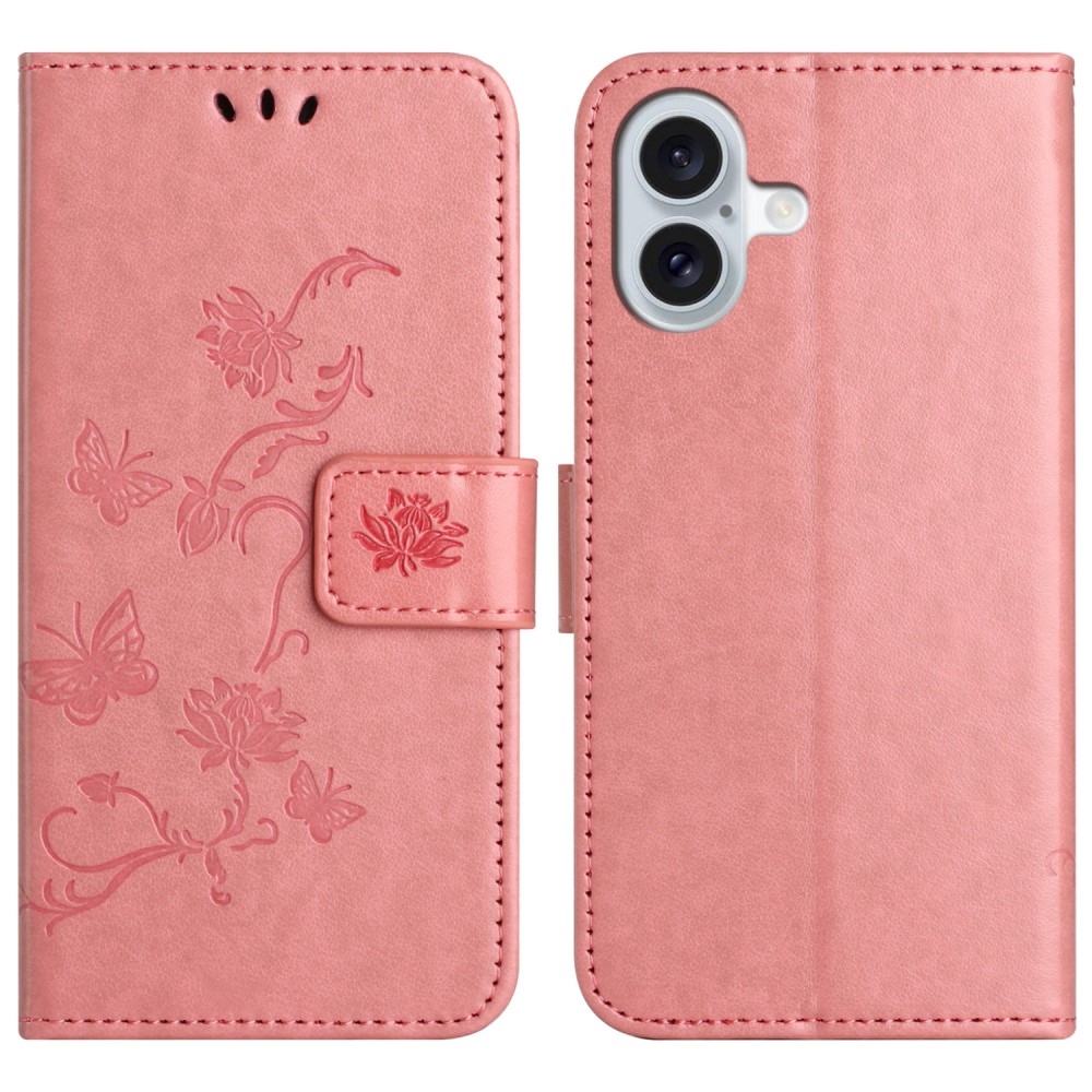 Virágos könyvtáska iPhone 16-hoz - rózsaszín