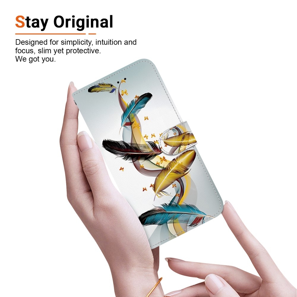 Sokoldalú könyvtáska Samsung Galaxy A36 5G/A56 5G - arany és kék tollakkal