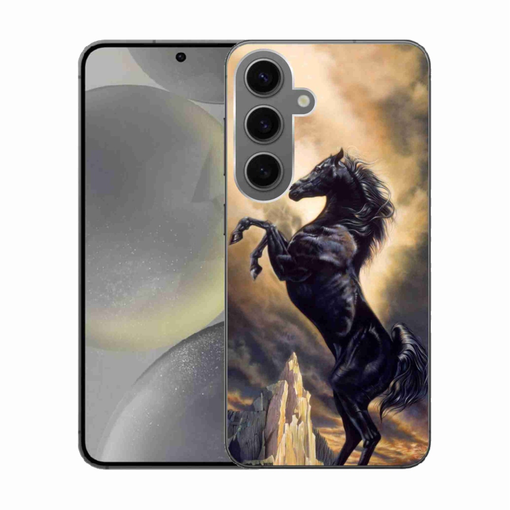Zselés borítás mmCase Samsung Galaxy S24 készülékhez - fekete rajzfilmes ló