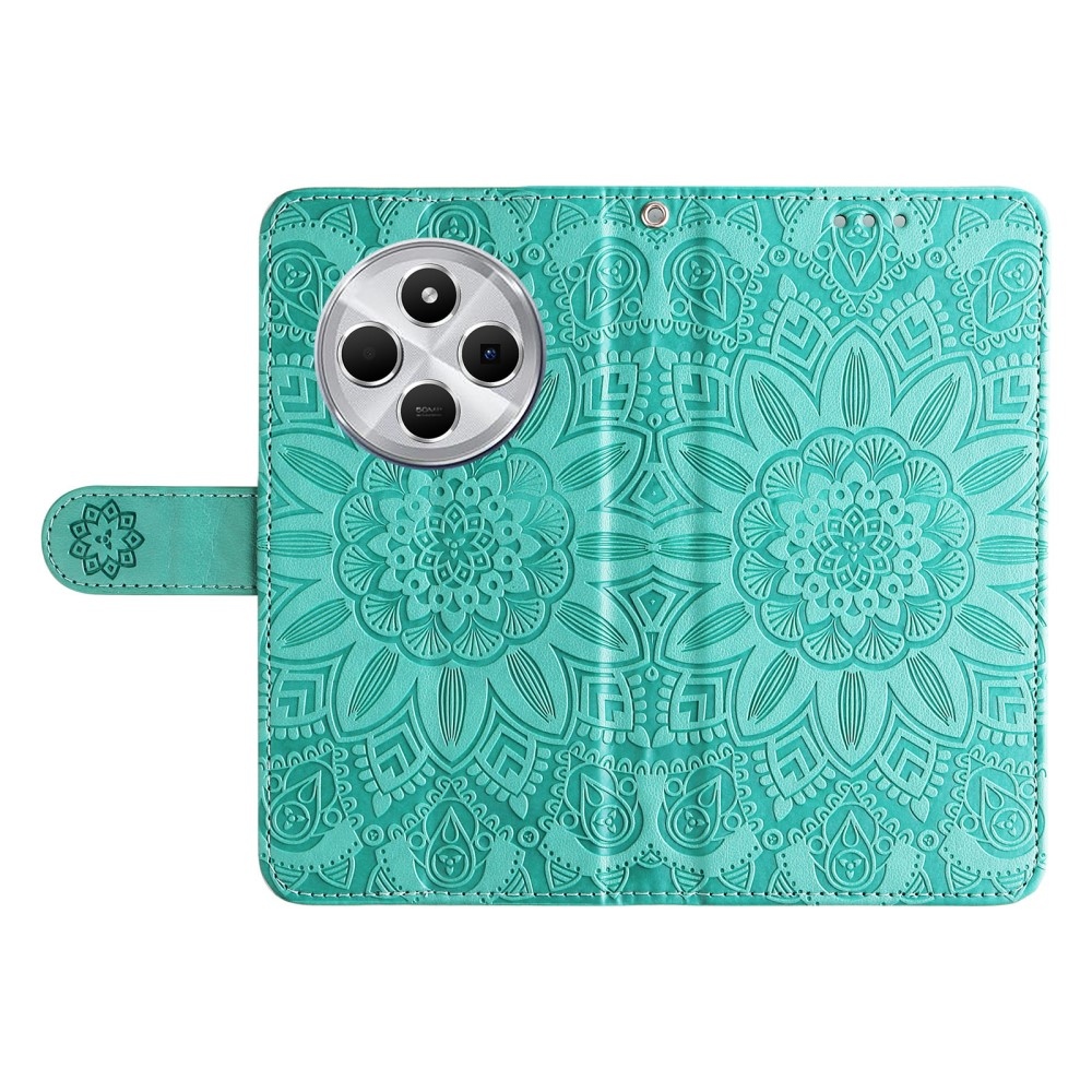 Napraforgó könyv tok Xiaomi Redmi 14C/Poco C75-hez - teal színű