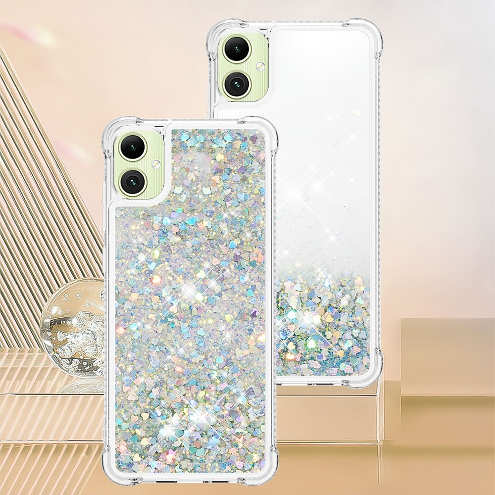 Csillogó homokóra zselés tok Samsung Galaxy A06 4G - ezüst/szív
