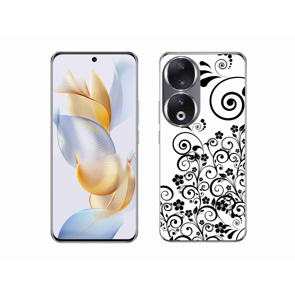 Zselés borító mmCase a Honor 90 készülékhez - fekete-fehér virágminták