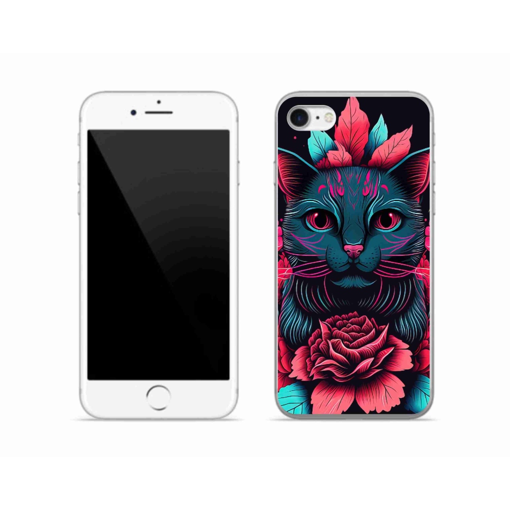 Zselés borítás mmCase iPhone SE (2020) - virágok és macska