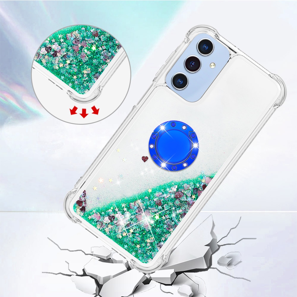 Glitt homokóra zselés tok ujjgyűrűvel Samsung Galaxy A17 5G-hez - zöld/szív