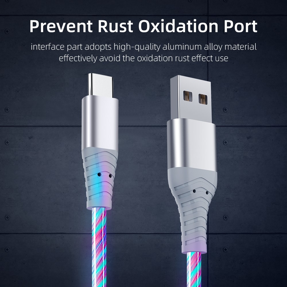 LED világítású USB kábel Type-C 3A töltéshez és szinkronizáláshoz 1m - színes