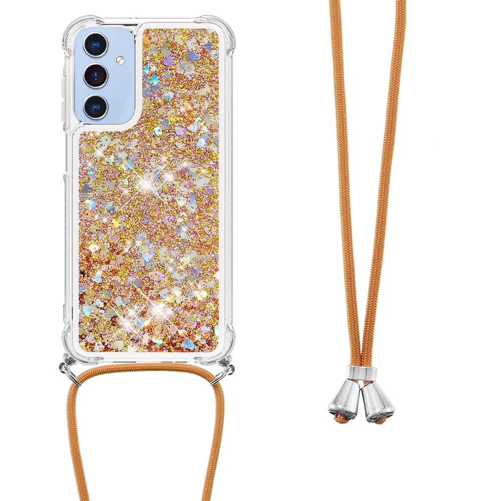 Csillogó homokóra zselés tok zsinórral Samsung Galaxy A17 5G - arany/szív