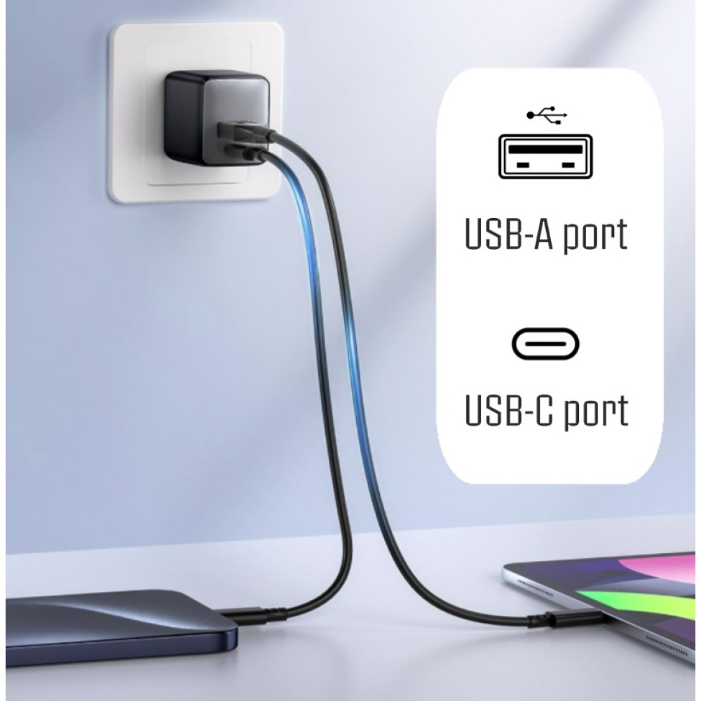 iPEAX GaN 25 W-os hálózati töltő, 1x USB-C és 1x USB-A - fekete