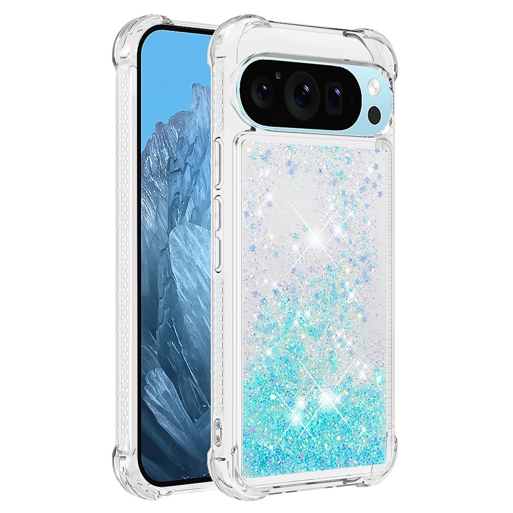 Csillogó homokóra zselés tok Google Pixel 10 Pro/Pixel 10 - kék/csillagok