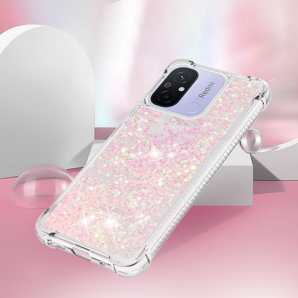 Glitter homokóra zselés tok Xiaomi Redmi 12C - rózsaszín/csillagok
