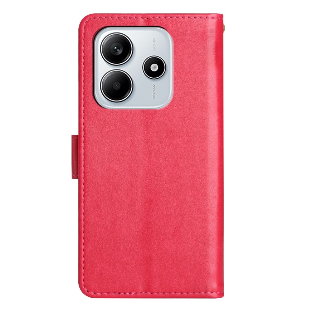 Virágok könyv tok Xiaomi Redmi Note 14 5G-hez - piros