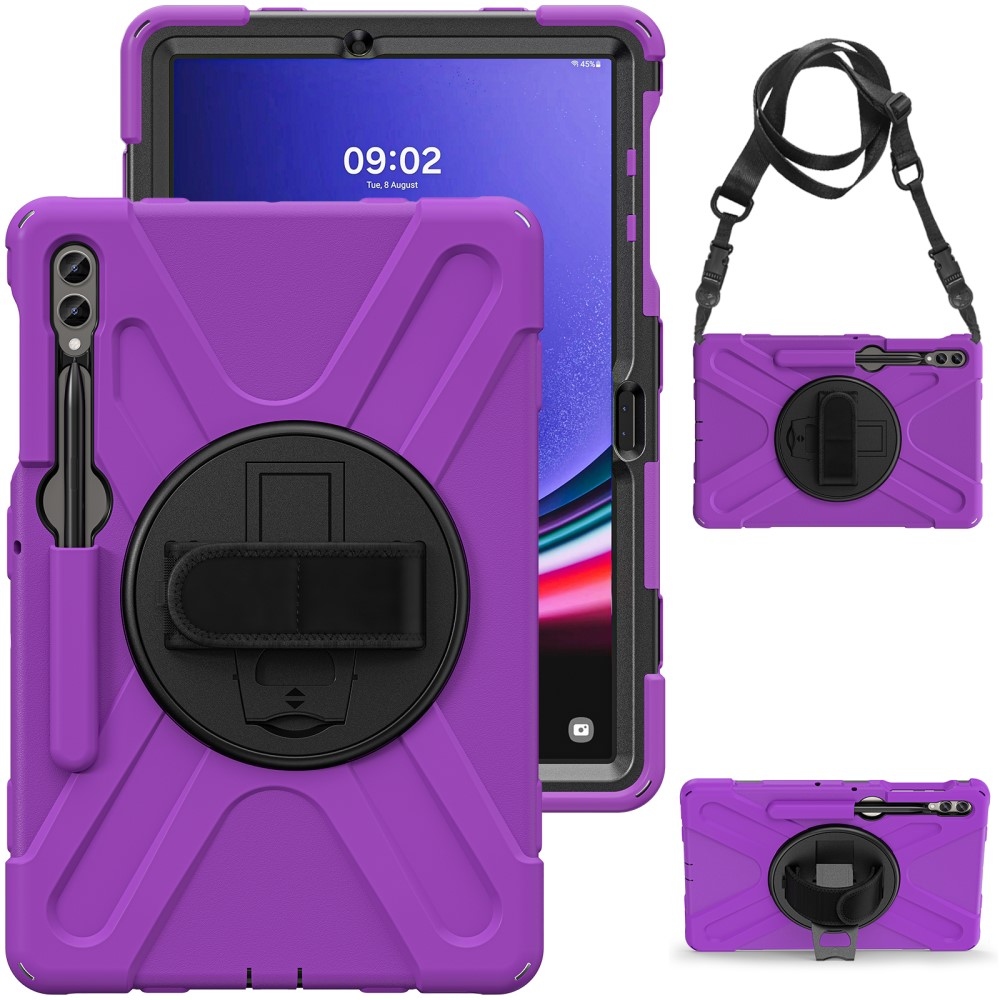 Strapabíró borítás kézi fogantyúval és pánttal Samsung Galaxy Tab S10+/S9+/S9 FE+/S8+/S7+ - lila