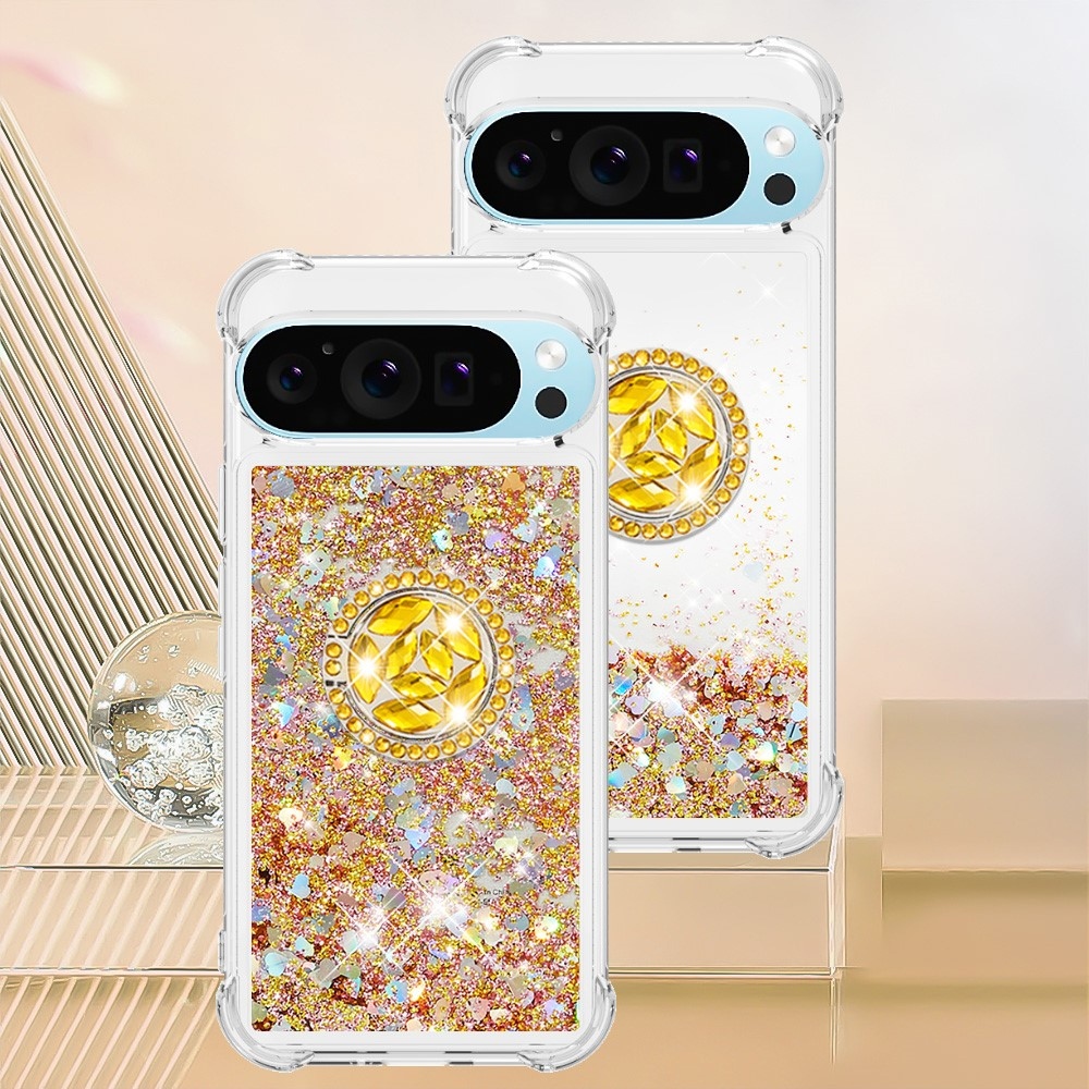 Glitt homokóra zselés tok ujjgyűrűvel a Google Pixel 10 számára - arany/szív