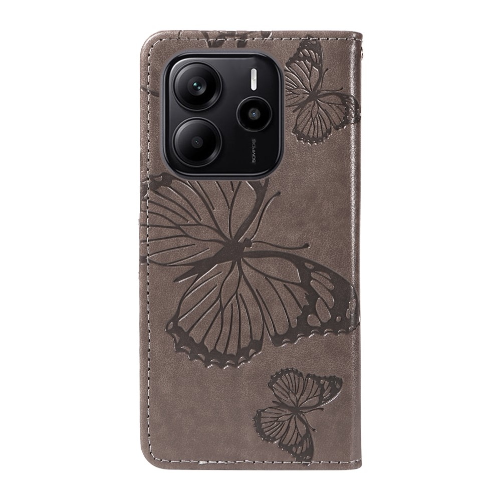Nagy pillangó könyv tok Xiaomi Redmi Note 14-hez - szürke