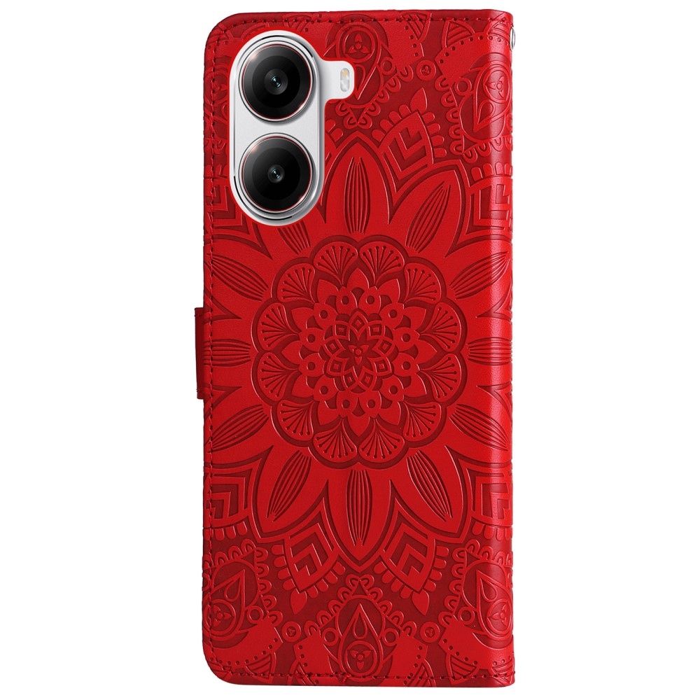 Napraforgó könyv tok a Xiaomi Poco X7 Pro 5G-hez - piros