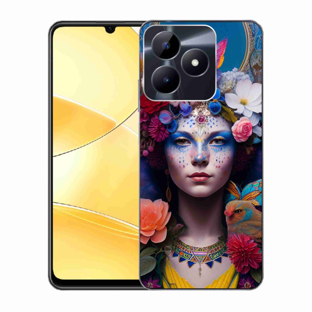 Zselés borító mmCase a Realme C51/C53 készülékhez - nő virágokkal