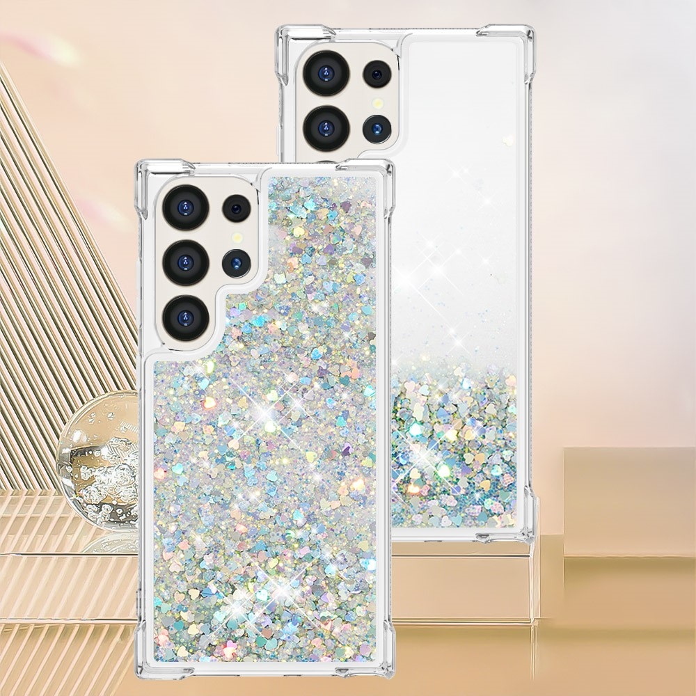 Glitter homokóra zselés tok Samsung Galaxy S24 Ultra készülékhez - ezüst/szív