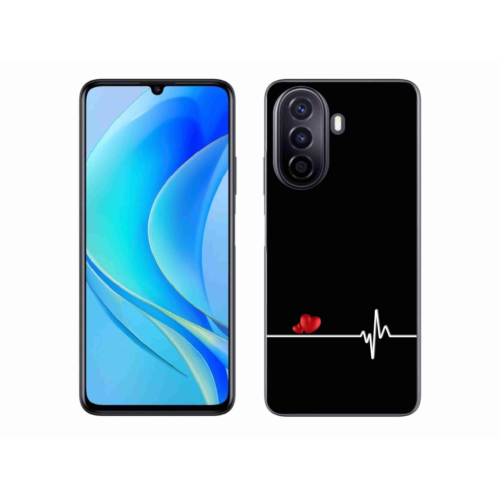 Gél borító mmCase a Huawei Nova Y70-en - szív és szívverés fekete háttérrel