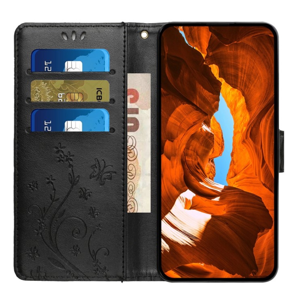 Virágok könyvtáska iPhone 17 Pro Max készülékhez - fekete
