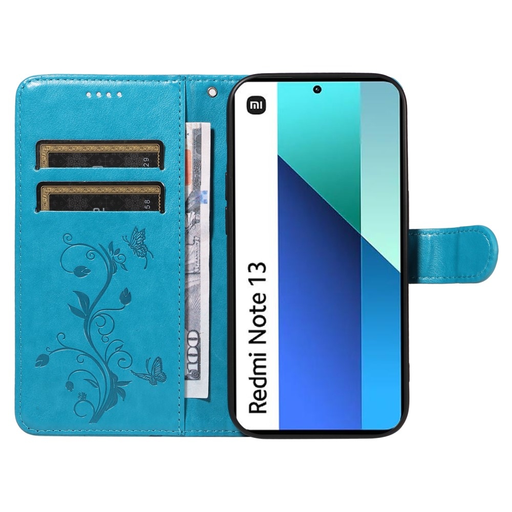 Virágos könyv tok Xiaomi Redmi Note 13-hoz - kék