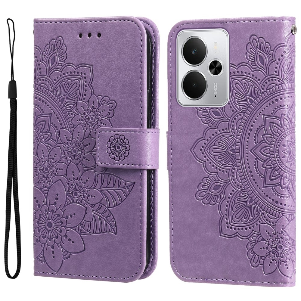 Virágos könyvtáska a Realme 14 5G készülékhez - lila