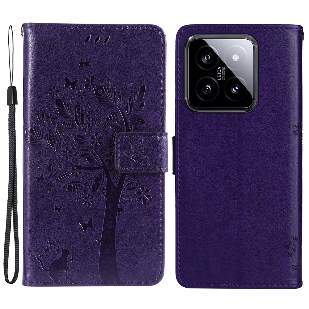 Fák könyv tok Xiaomi 14 - sötét lila
