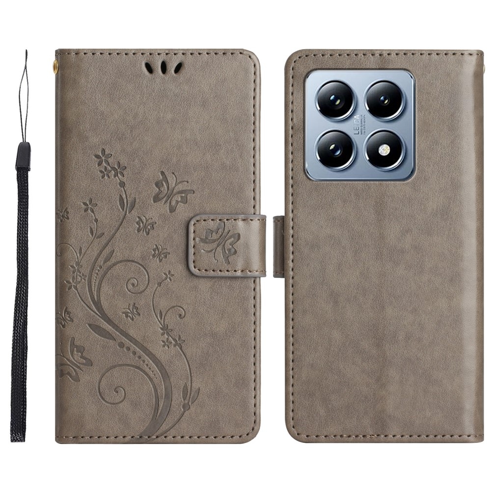 Virágok könyv tok Xiaomi 14T-hez - szürke