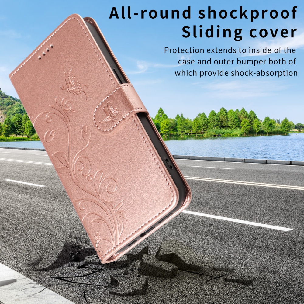 Virágok könyv tok Xiaomi Poco F7 5G-hez - rózsa arany