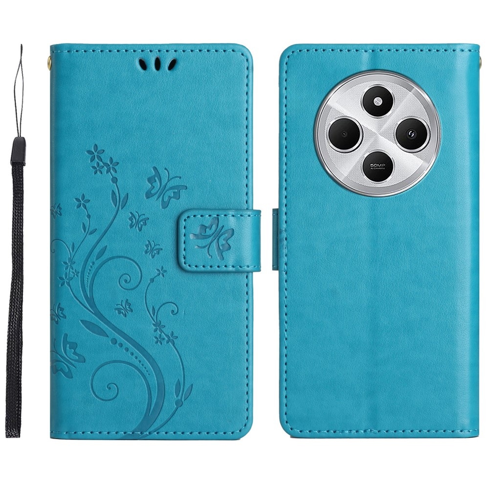 Virágok könyv tok Xiaomi Redmi 14C/Poco C75-hez - kék