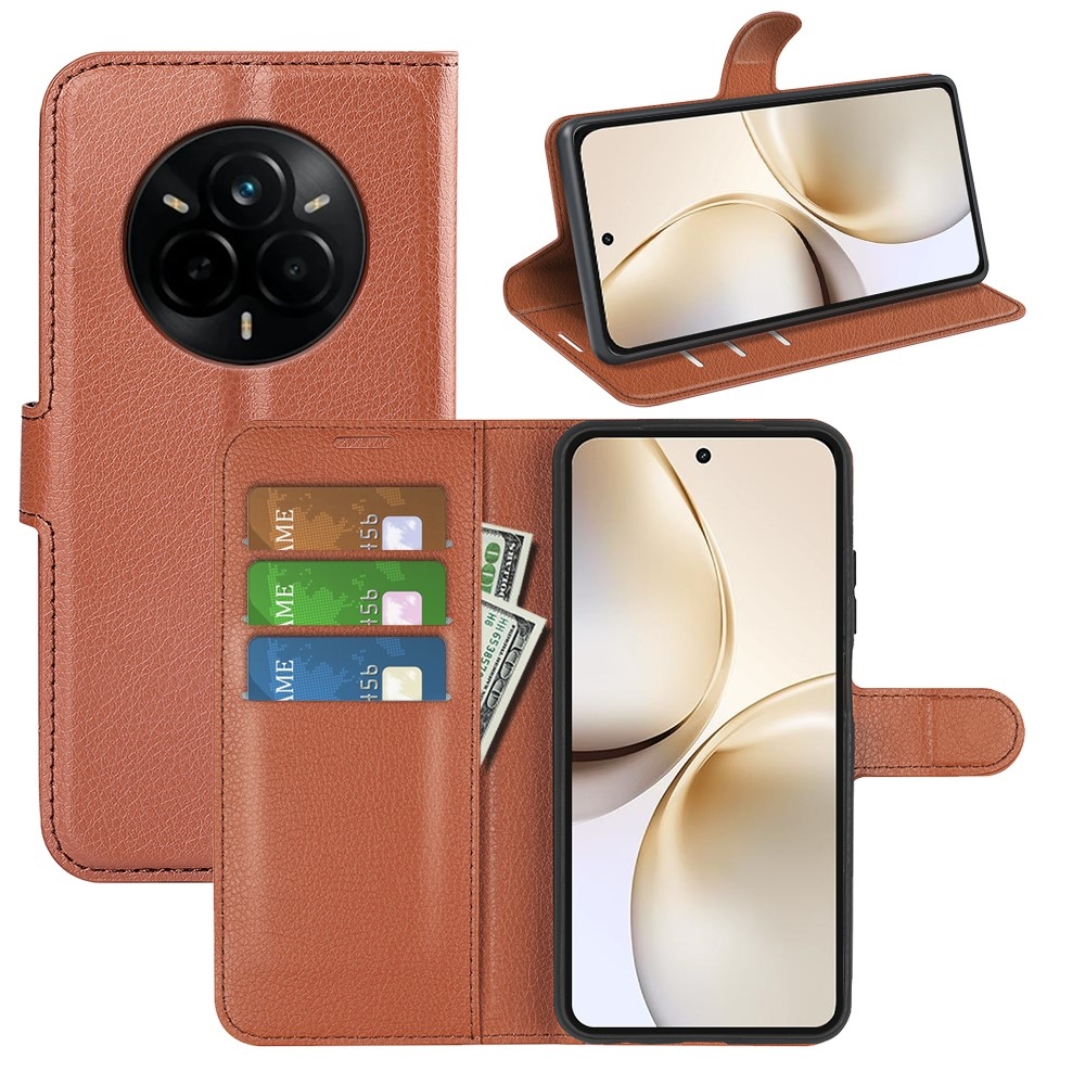 Litchi könyvtáska a Realme 14 Pro+ 5G készülékhez - barna