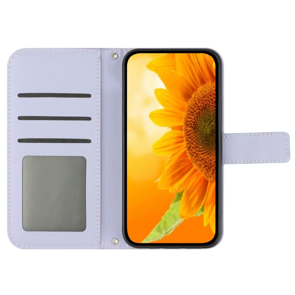 Napraforgó könyv tok Xiaomi Redmi Note 14 Pro-hoz - világos lila