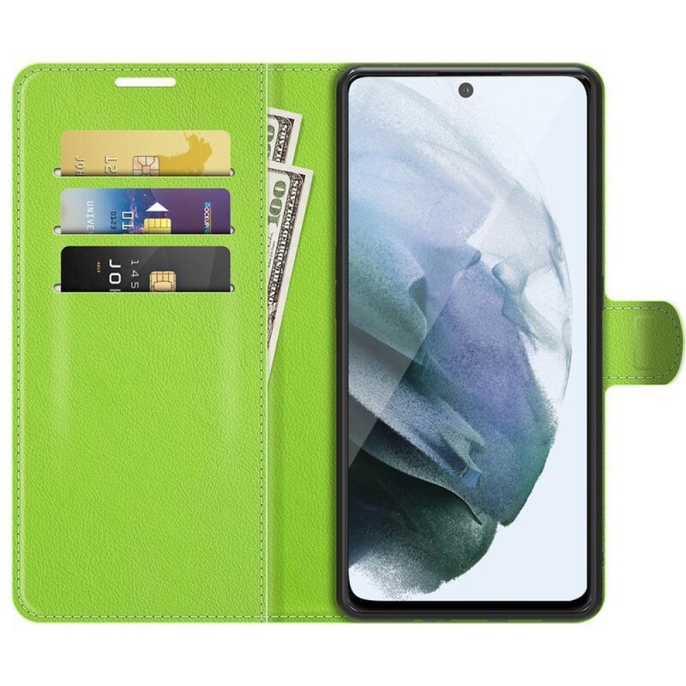 Litchi PU bőr pénztárca tok Samsung Galaxy S21 FE 5G számára - zöld