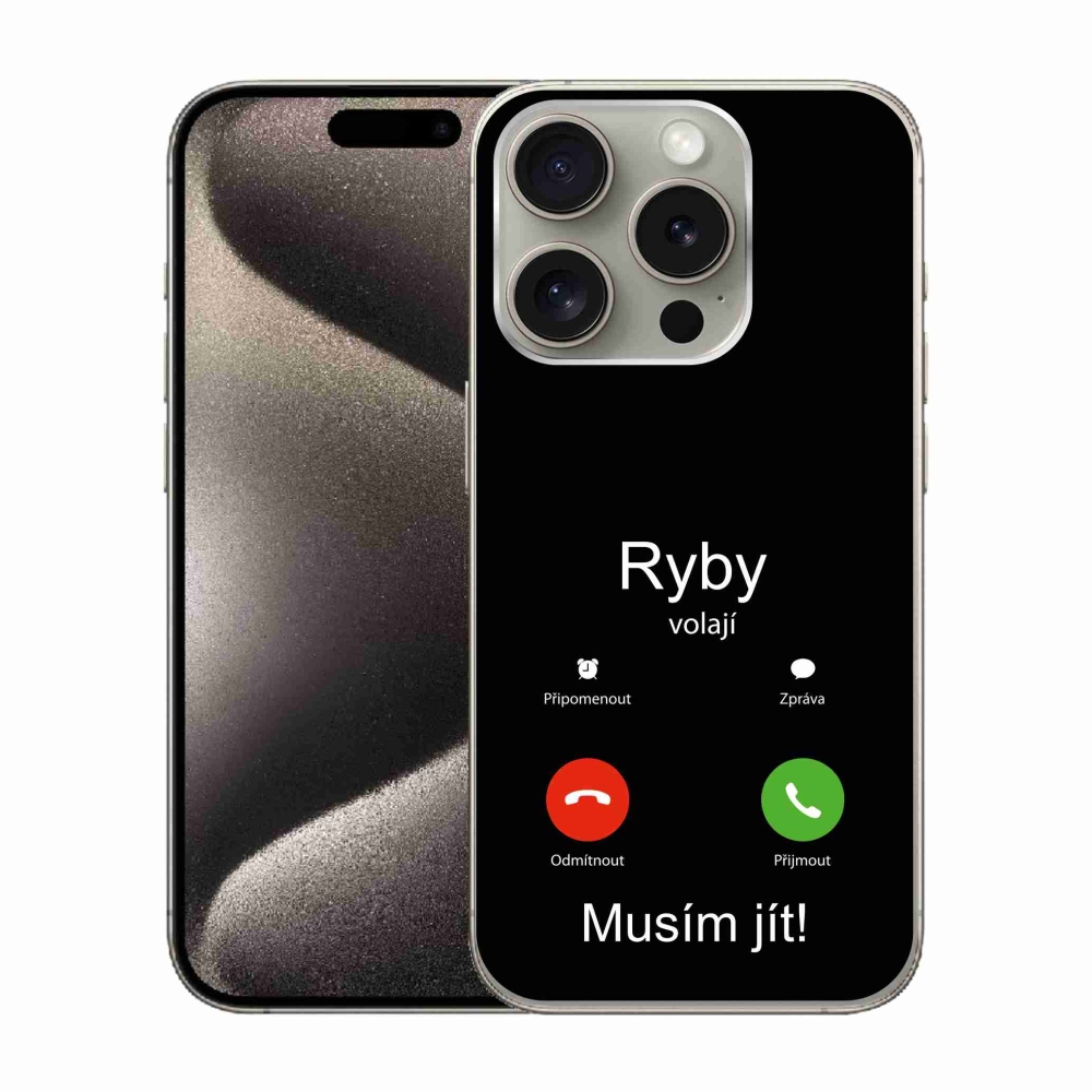 Zselés borítás mmCase iPhone 15 Pro készülékhez - hal hívás fekete háttérrel