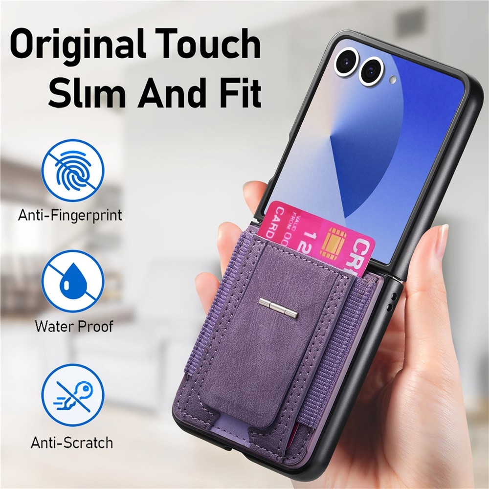 Fényűző műanyag borítás műbőrrel Samsung Galaxy Z Flip7 5G készülékre - lila