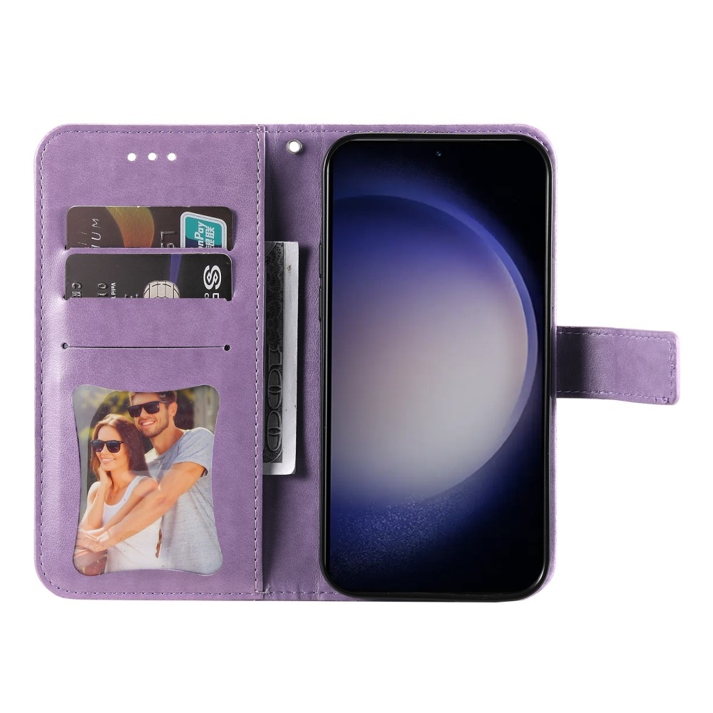 Virágos könyves tok Samsung Galaxy S25+ készülékhez - lila