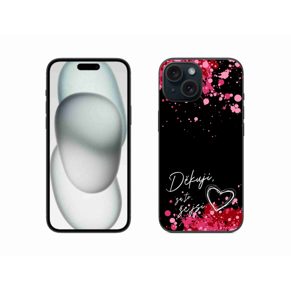 Gél borítás mmCase iPhone 15 készülékhez - text in love 2 fekete háttér
