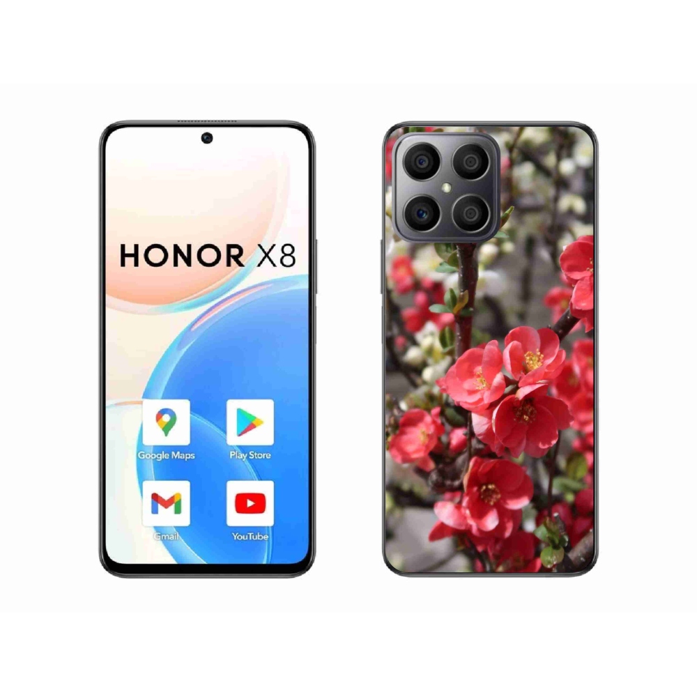 Zselés borítás mmCase a Honor X8-hoz - piros virágok