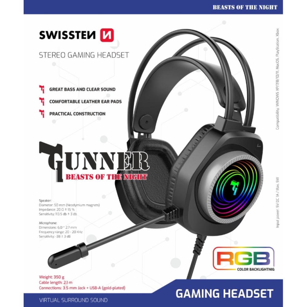 Swissten Gaming Headset Gunner
