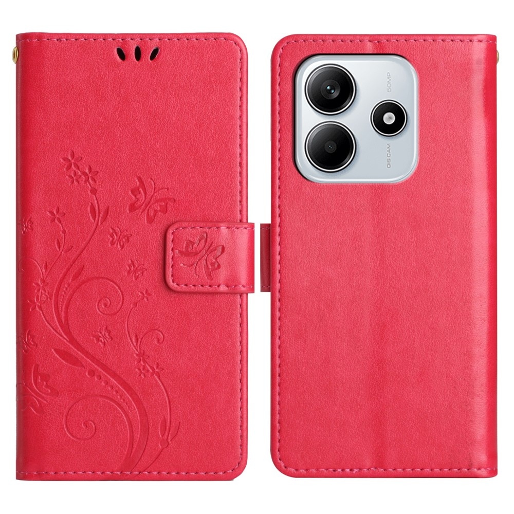 Virágok könyv tok Xiaomi Redmi Note 14 5G-hez - piros