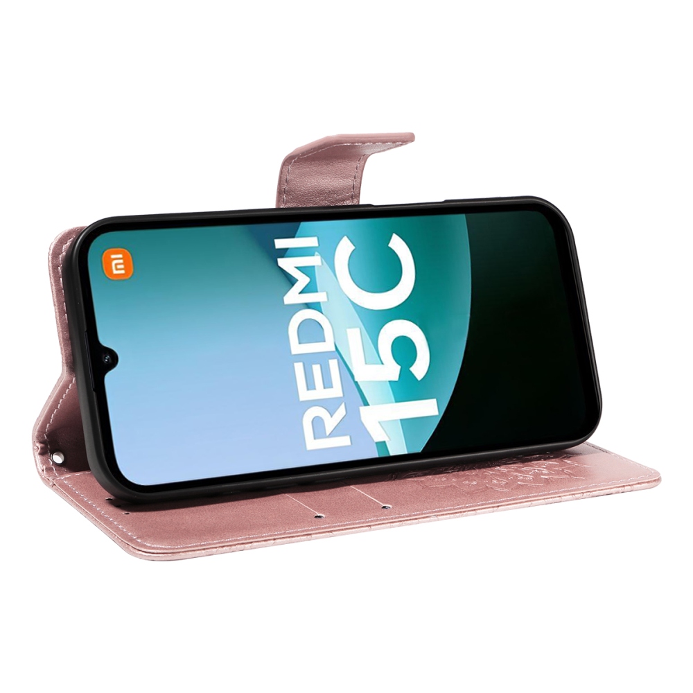 Napraforgó könyv tok Xiaomi Redmi 15C 4G/5G (173mm) - rózsa arany