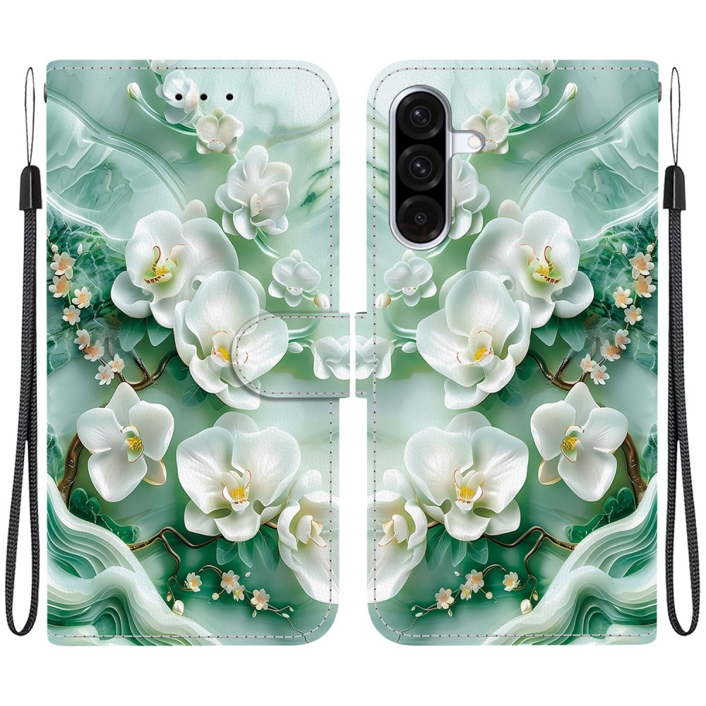 Sokoldalú könyvtáska Samsung Galaxy A36 5G/A56 5G - fehér virágok