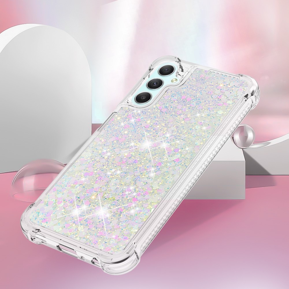 Glitter homokóra zselés tok Samsung Galaxy A24 készülékhez - rózsaszín és ezüst/szív