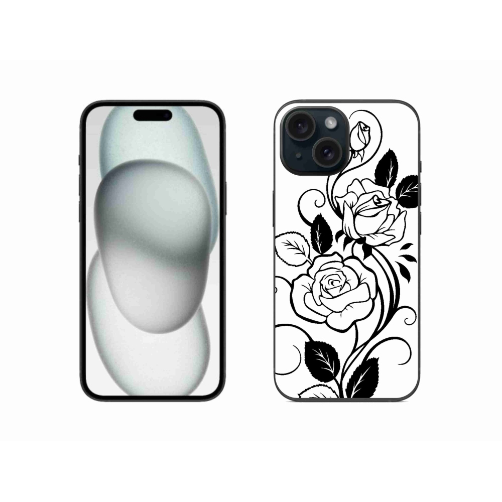 Zselés borítás mmCase iPhone 15 készülékhez - fekete és fehér rózsa