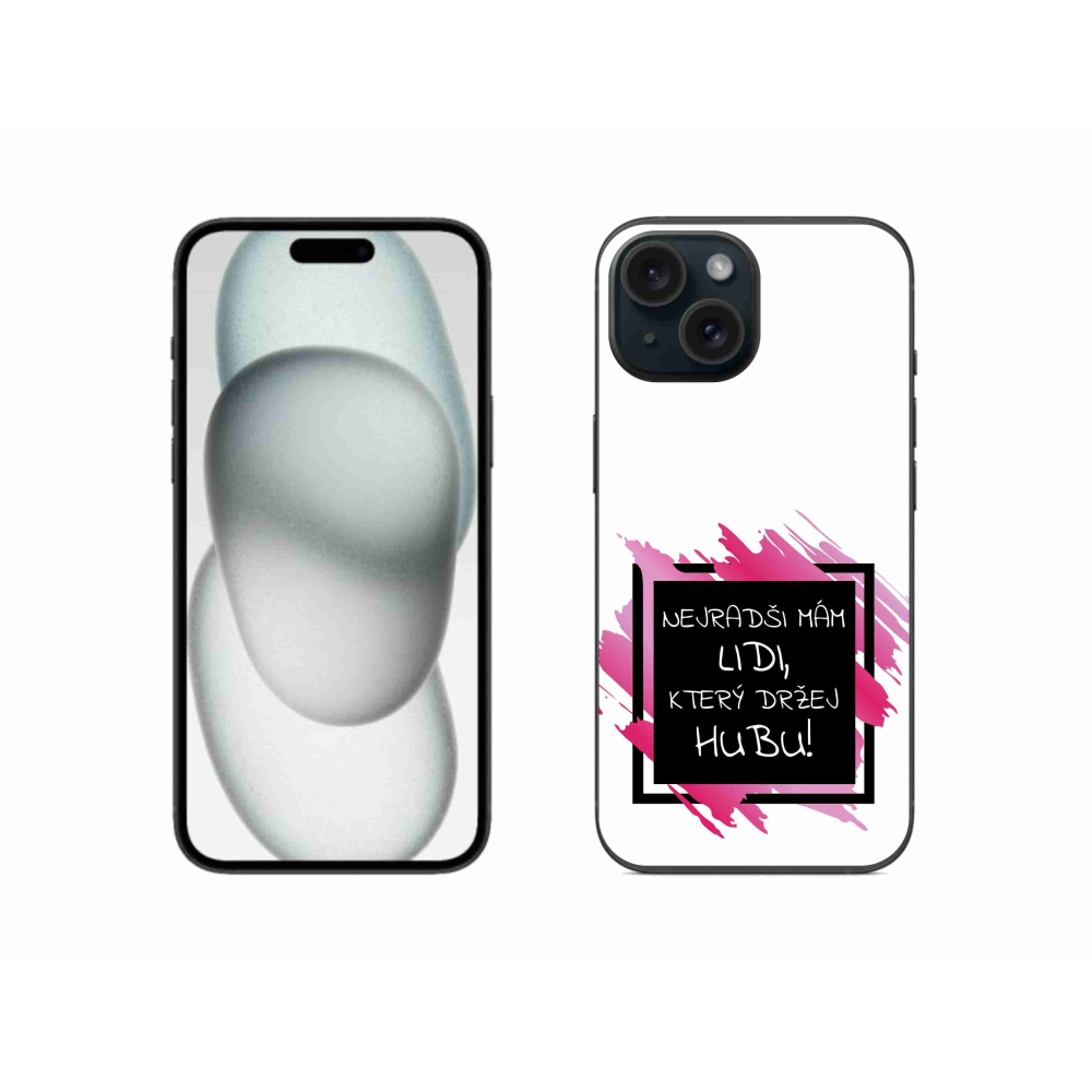 Gél borító mmCase iPhone 15 készülékhez - vicces szöveg 7 fekete-fehér háttérrel