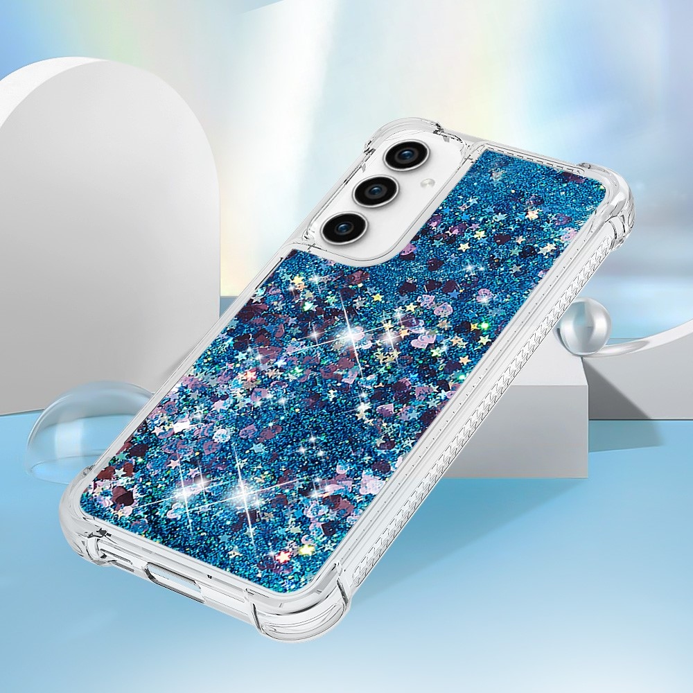 Glitter zselés homokóra hüvely Samsung Galaxy S23 FE készülékhez - kék/szívek