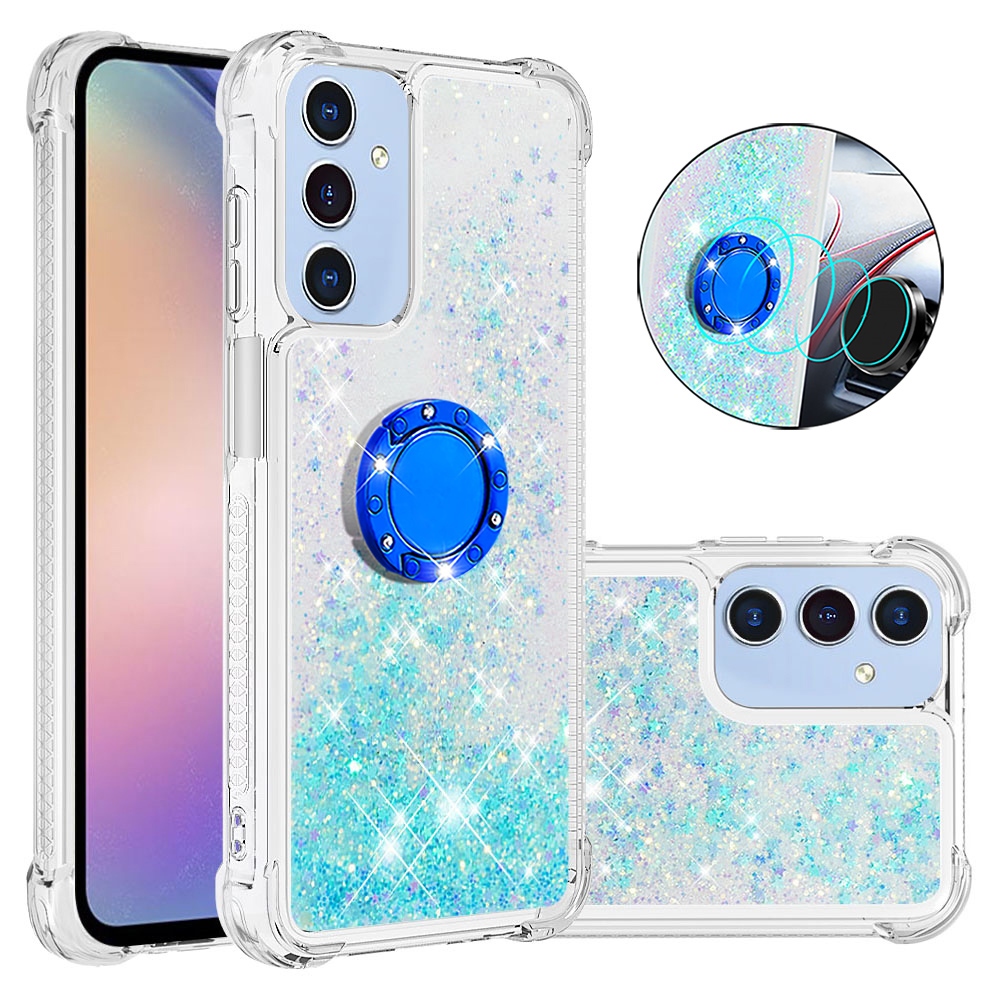 Glitt homokóra zselés tok ujjgyűrűvel Samsung Galaxy A17 5G - kék / csillagok