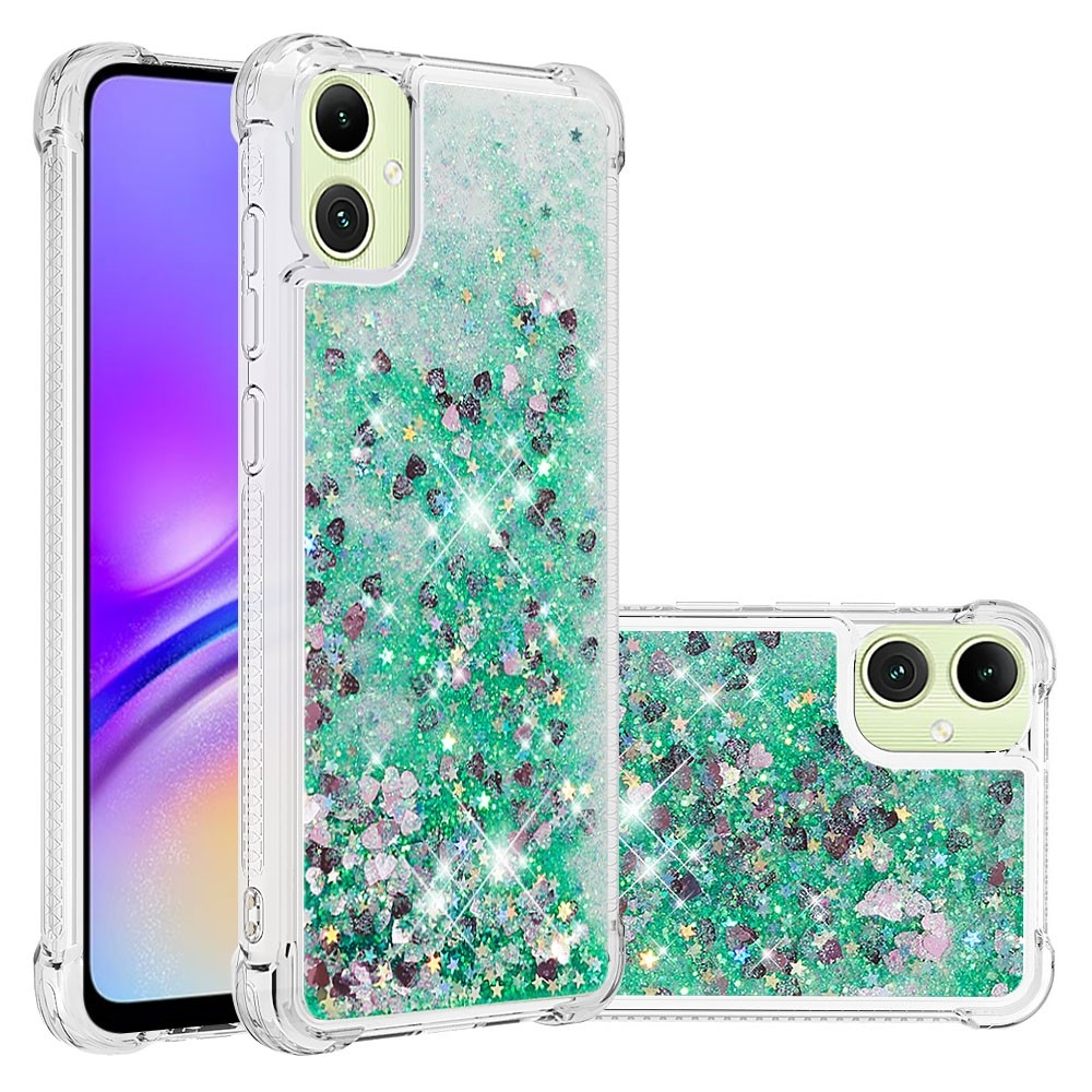 Glitter homokóra zselés tok Samsung Galaxy A06 4G - zöld/szívek