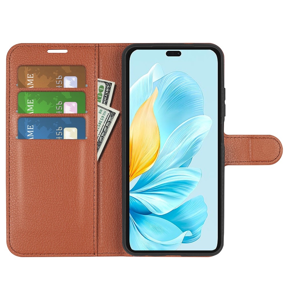 Litchi könyvtáska Honor 200 Lite 5G-hez - barna