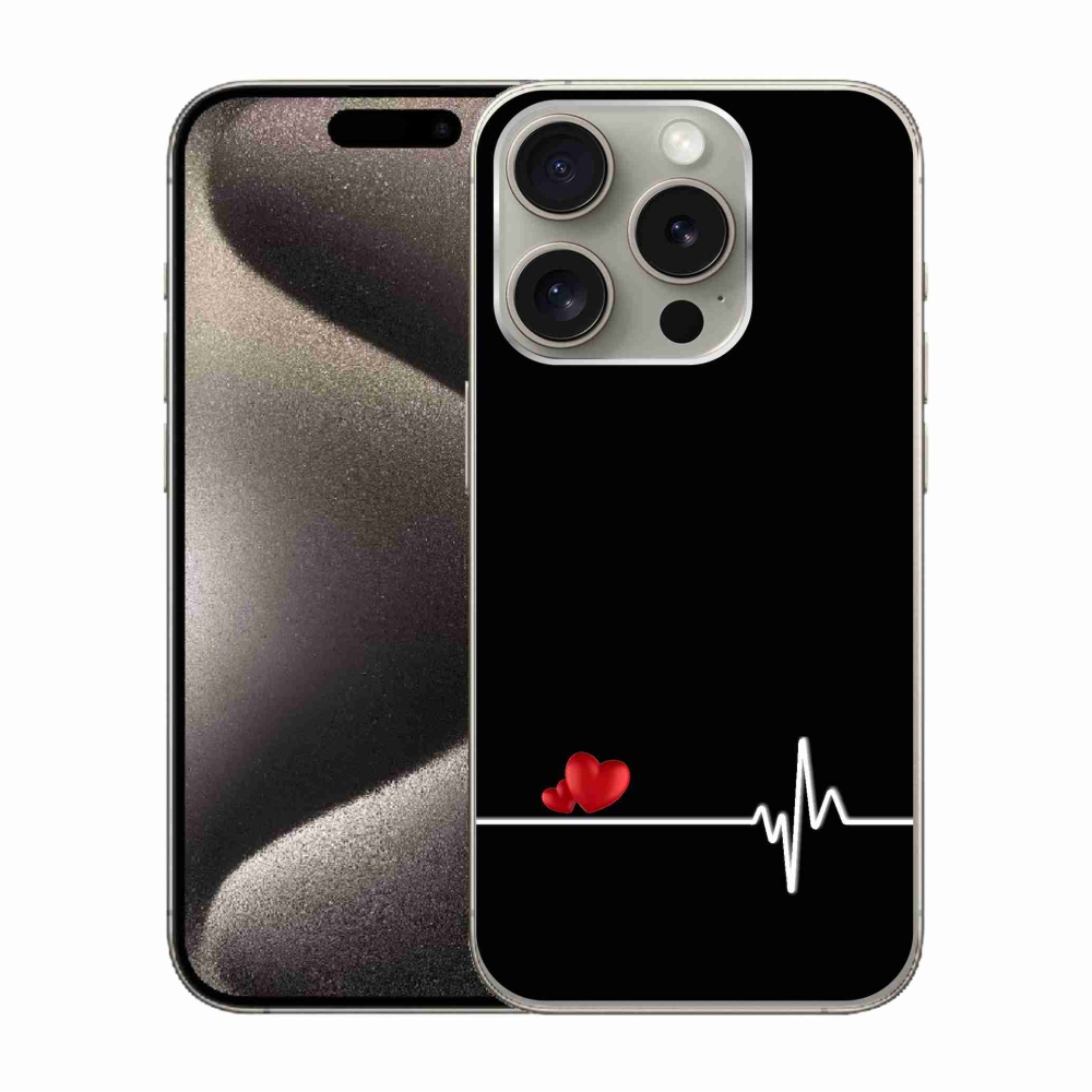 Gél borítás mmCase iPhone 15 Pro készülékhez - szív és szívverés fekete háttérrel